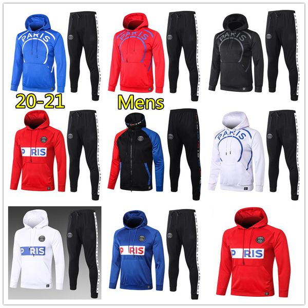 

20 21 men paris soccer tracksuit hoodie football training suit 2020 2021 mbappe football tracksuit survetement chandal hoodie, Black