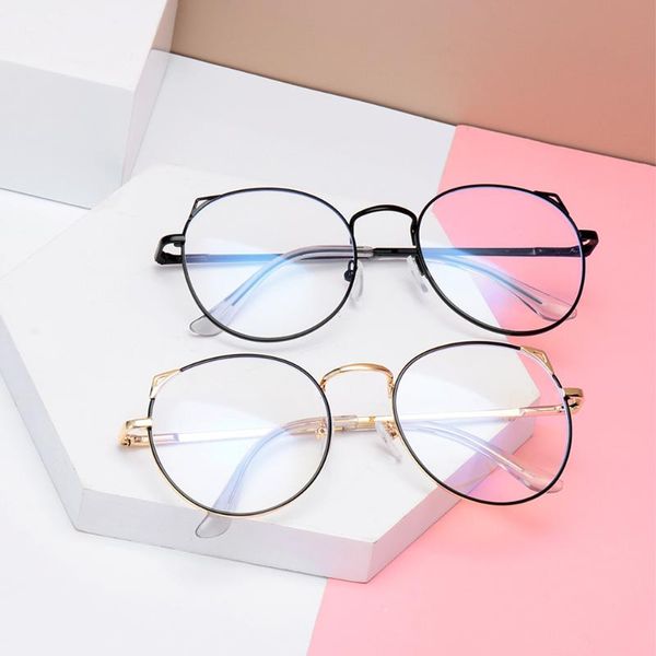 

fashion anti blue light gaming glasses computer glasses metal retro frame anti glare eyeglasses clear lens fake, Black