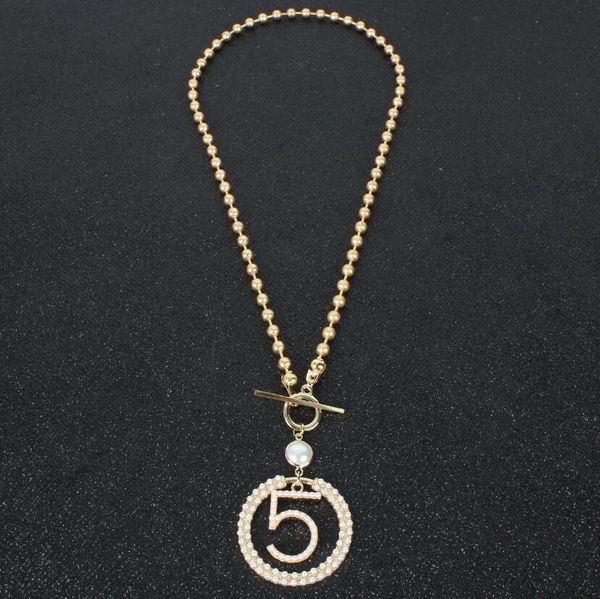 

european and american fashion wild alloy beaded clavicle chain simple diamond 5 word pendant sweater chain female ing, Silver