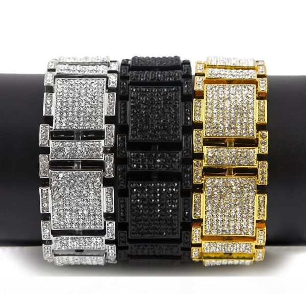 

золото iced out кристалл micropave bling hip hop регулируемый браслет 3 цвета для мужчин new hot, Golden;silver