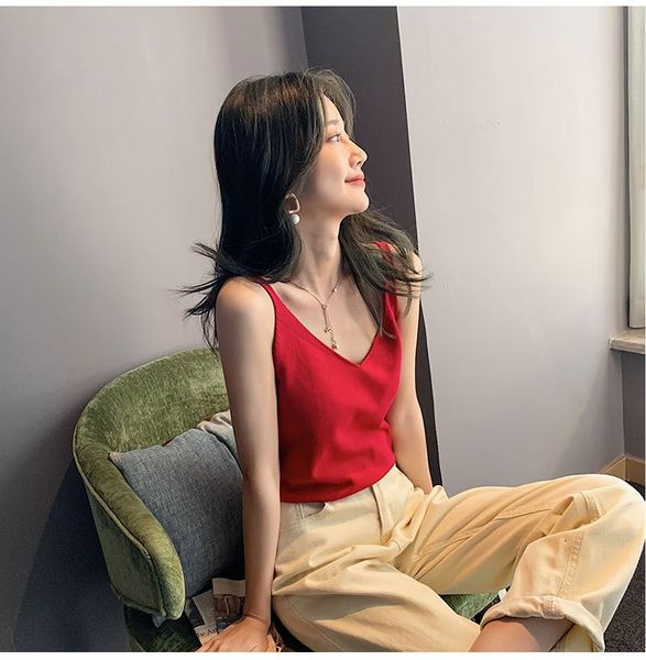 

w6fqx versatile outer wear underwearunderwearloose v-neck knitted camisole women's slimming 2020 korean style sleeveless bottoming t, Camo