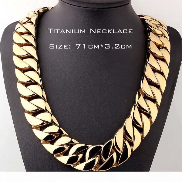 

real titanium steel jewelry heavy curb cuban link necklaces for men's exaggerated gold chain 71cm*3.2cm, Silver