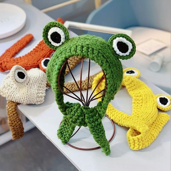 

children's knitted wool wool hair band handmade season earmuffs frog hair accessories cartoon headband girls baby children, Slivery;white
