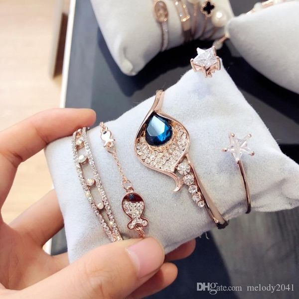 

gold plated bracelet hand multi layers zircon metal bracelet with rhinestones rose alloy bangle fashion women jewelry wholesale random deliv, Black