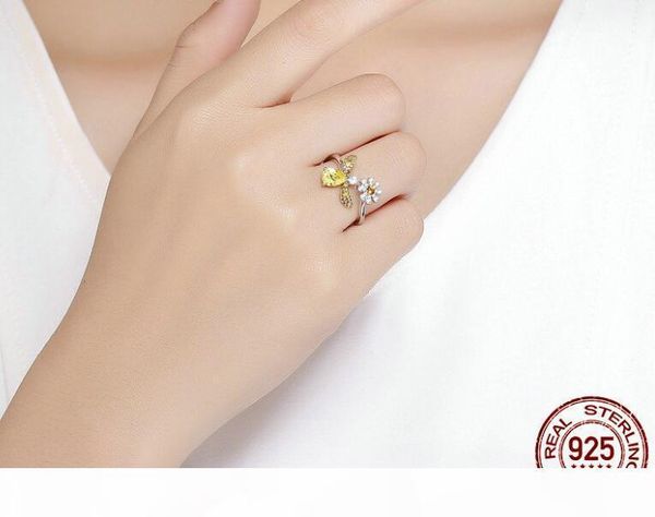 

r s925 flower bee open ring women simple personality engagement rings of lovers sterling silver ring office brithday gift 2020 fine jew