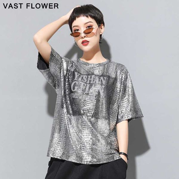 

2020 spring summer fashion silver print plus size tshirt women loose casual vintage clothes short sleeve t shirt femme, White