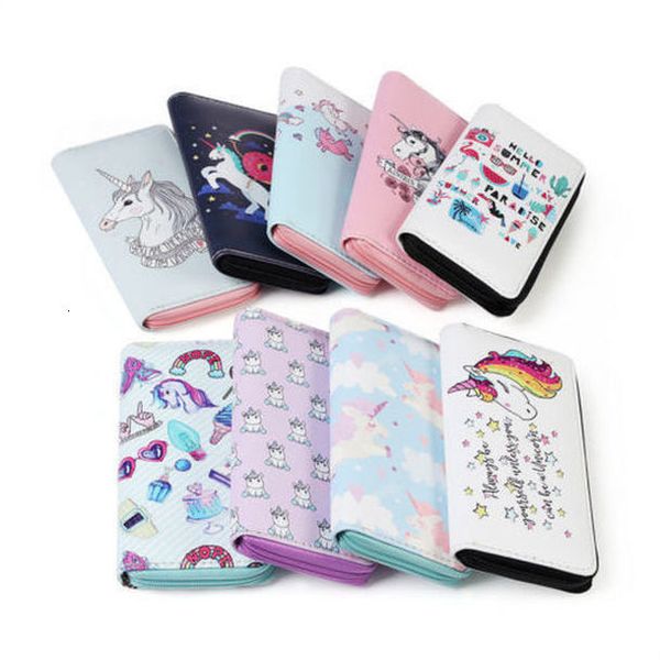 

2019 women unicorn wallet clutch long leather purse card holder phone zipper handbags cartoon cute casual girl fashion new sale, Red;black