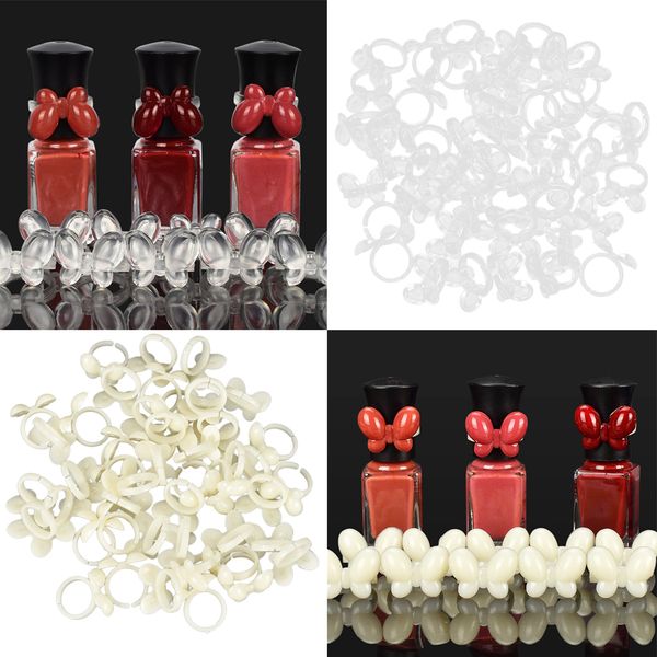 

100pcs white + 100x clear butterfly uv gel tool color display nail art ring