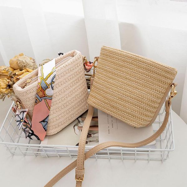 

literary and artistic straw weaving bag pure hand-made one-shouldered oblique cross female bag