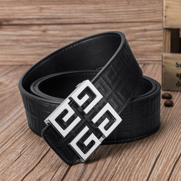 

men's cowhide smooth buckle pure copper letter korean fashion men's pure cowhide belt personalized suit belt, Black;brown