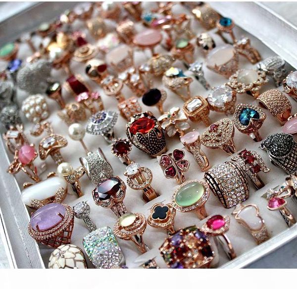 

dhl wholesale women 18k real gold plated zircon rings for women austria 5a diamond mix style rings new good quality cheap, Silver