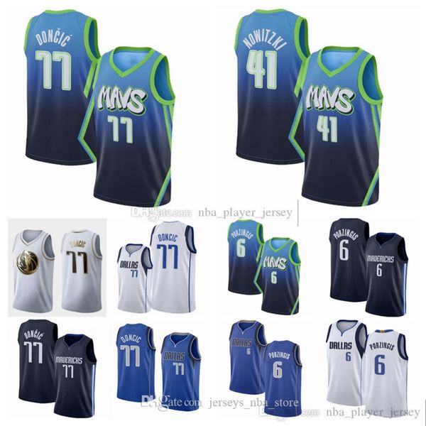 

men youth dallas mavericks dirk nowitzki 77 doncic 6 porzingis blue white navy 2019/20 city player jersey 07, Black;red