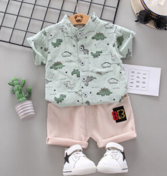 

малыш детские мальчики дети outfit set сыпучие mock воротник с коротким рукавом на пуговицах динозавр шаблон top короткие штаны на резинке s, White