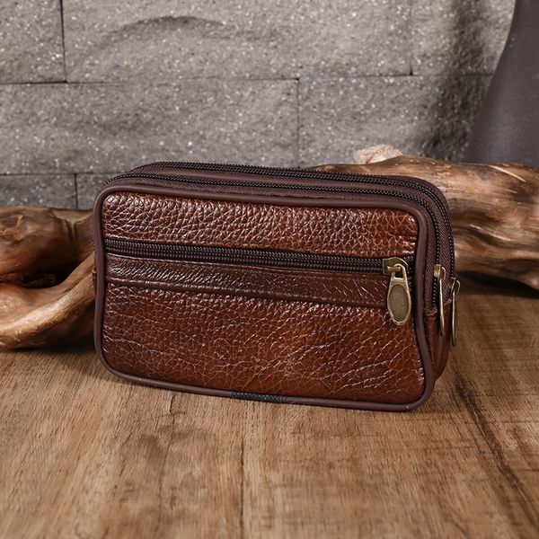 

men's leather horizontal zipper belt mobile phone running bag 4.0-7.2 inches belt change mobile phone bag