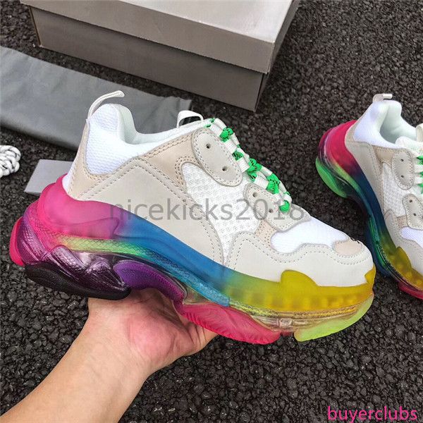 

paris colorful crystal bottom triple-s leisure casual shoes luxury dad shoes rainbow triple s sneakers for men women chaussures pour femmes, Black;green