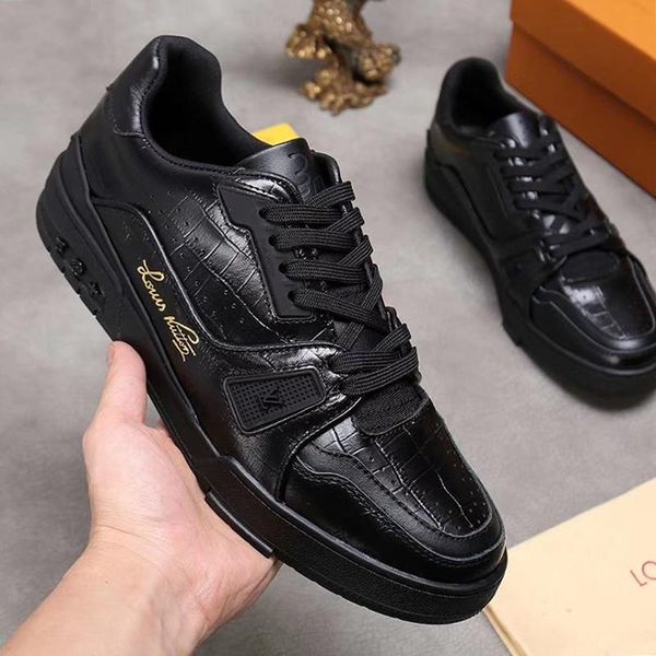 

luxury mens shoes fashion type sneakers flats lace -up leather trainer sneaker exclusively online rubber sole men shoes casual chaussures, Black
