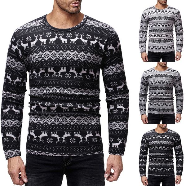

winter mens sweater turtleneck christmas deer print sweaters casual slim fits knitted sweater men warm warm, White;black
