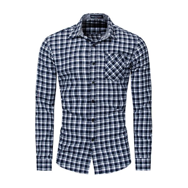 

new men denim shirt autumn pattern fashion plaid fit slim good quality casual denim shirts men chemise homme 3xl blue plaid for male, White;black