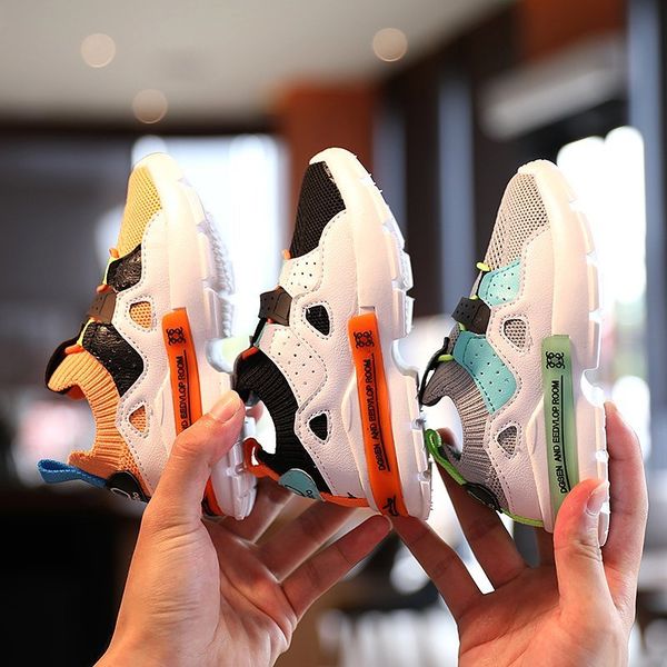 

kids patchwork color shoes fashion autumn winter girls sneakers boys pu mesh sneakers children casual shoe toddler baby shoes, Black