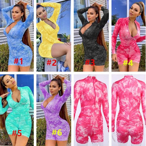 

women clothing jumpsuit rompers color tie dye long sleeve shorts pants zipper high waist one piece overalls designer bodysuit sm l cz710, White