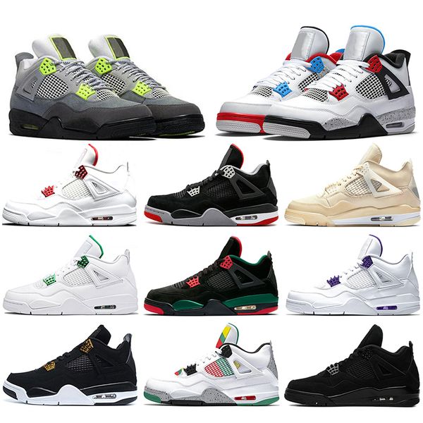 

jumpman 4 4s mens trainers basketball shoes sail neon metallic purple rasta athletics men sports sneakers size 7-13 wholesale