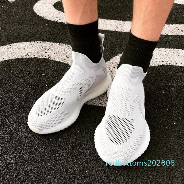 

sport summer shoes breathable mens streetwear casual fashion hollow weave out round toe slip on thick bottom male socks shoes r06, Black