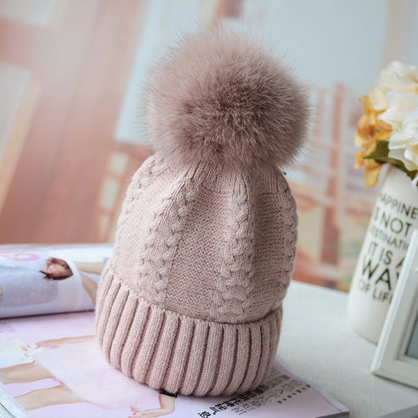 

korean women's super fox fur all-match rabbit warm knitted wool winter warm wool hat fashion hat, Blue;gray