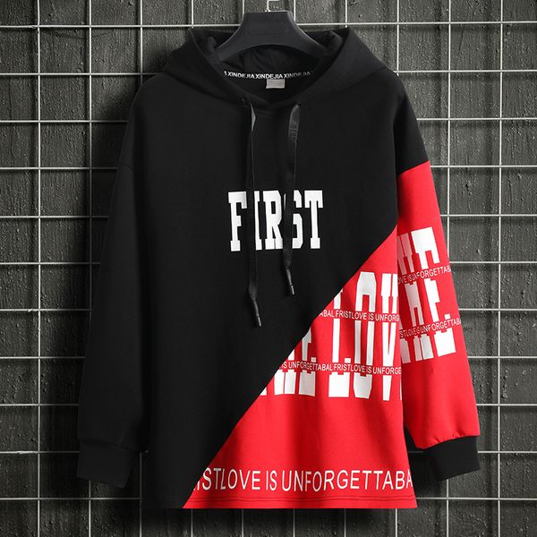 

2020 autumn spring black patchwork hoodies sweatshirt men's sweatshirts hiphop punk streetwear casual oversized pullover hoodies