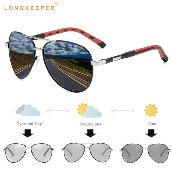 

longkeeper pchromic polarized sunglasses men transition lens sun glasses male oversized pilot eyewear gafas de sol hombre, White;black