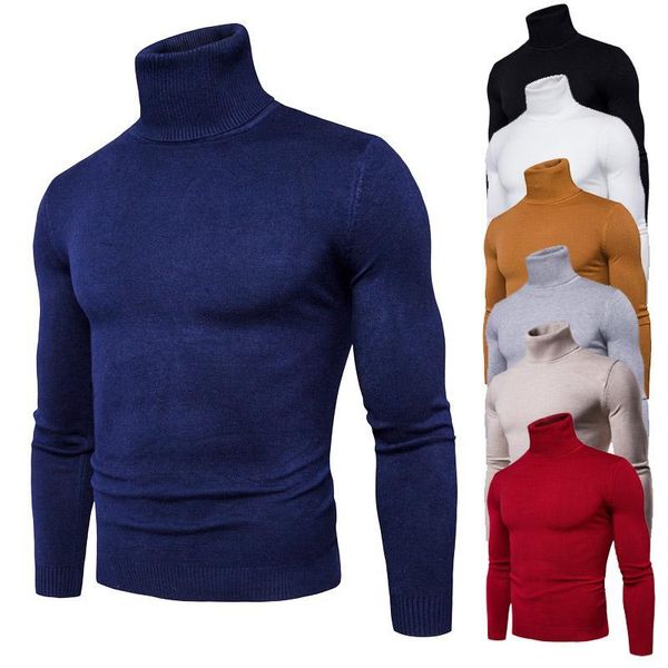 

mens slim turtleneck sweater autumn winter knitwear men solid color sweaters high neck pullover male casual knitted top, White;black