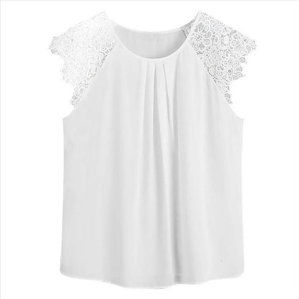 

fashion chiffon blouse women plus size solid sleeveless tank o neck vest casual blouse femme chemise hot, White