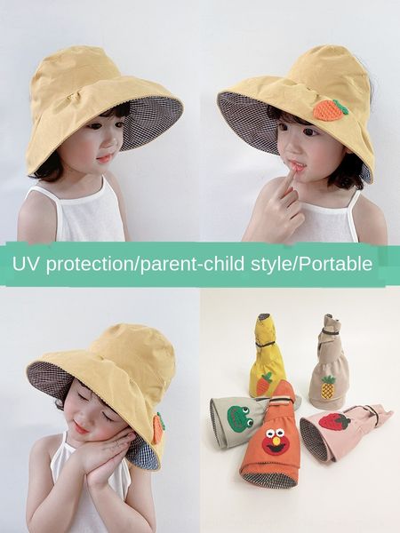 

children's empty sunscreen children's summer new sunscreen folding big eaves beach hat parent-child travel sun hat, Blue;gray