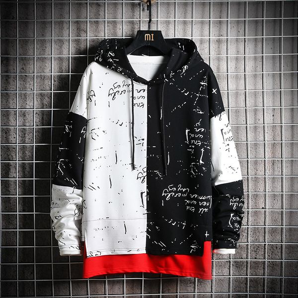 

men patchwork sweatshirt men's hoodiesmale harajuku japanese streetwear hip hop oversized black purple hoodie men