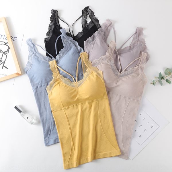

2020 summer new live broadcast lace back strap base lace vest shirt comfortable with chest pad vest for women, White