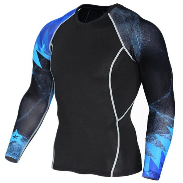 

running jerseys compression sports shirt men long sleeve camouflage fitness 3d quick dry t gym clothing rashgard, Black;blue