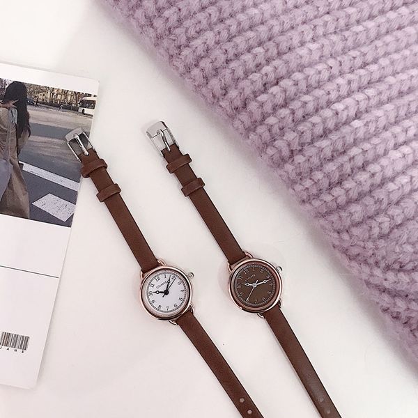 

retro simple ladies wrist watches ulzzang luxury fashion brand small quartz women watch elegant leather female clock, Slivery;brown