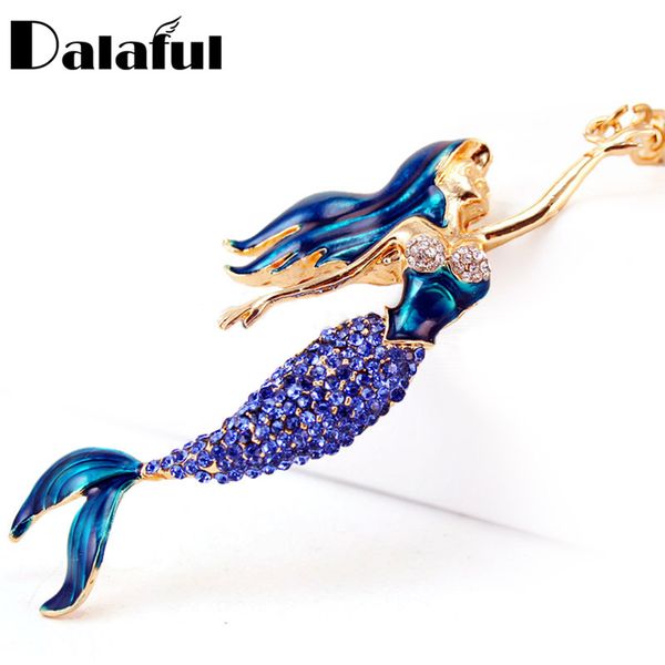 

dalaful mermaid sea-maid key chains rings holder enamel crystal purse bag buckle pendant for car keyrings keychains k270, Silver