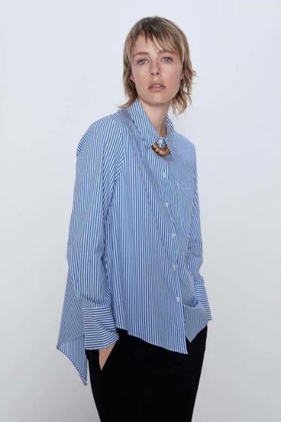

2020 new spring summer european streetwear non-symmetrical poplin female shirt zaraing vadiming sheining women's shirt a9664, White