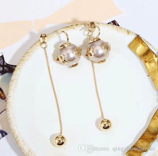 

fashion new earrings bohemian ladies bee pearl long tassel double sided earrings before and after gifts gift accessories jewelry accessories, White