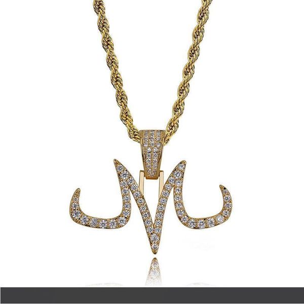 

new custom iced out majin pendant necklace mens white and gold finish chains hip hop jewelry gold silver color charms man women gift