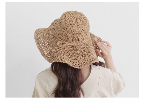 

tabvc korean style handmade knitted crochet straw women's summer hollowed-out big straw cornice cap cornice cap brim ins wind sun hat s, Blue;gray