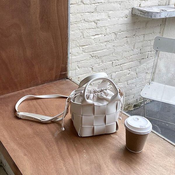 

women mini bucket bag fashion crossbody handbag pu woven bag girls small beach bag