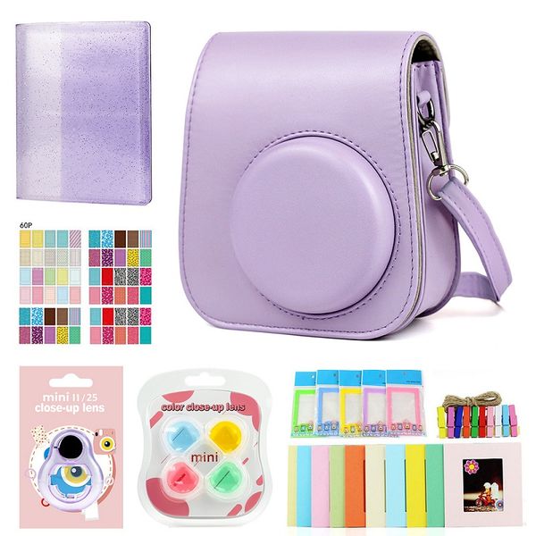 Popolare fashion designer semplice telaio per obiettivo semplice album 7 accessori kit tracolla borsa per fotocamera in pelle pu per Fujifilm instax mini 11