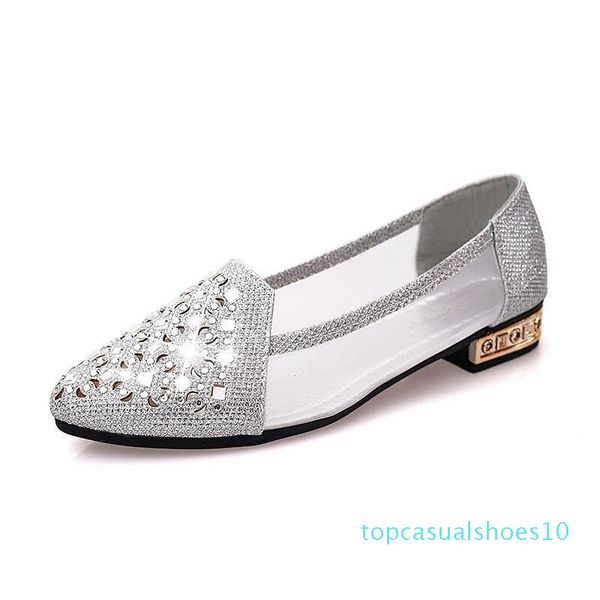 

new rhinestone breathable women sandals hollow mesh flat mesh shoes shallow pointed toe women sandals t10, Black