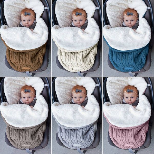 Baby Swaddle одеяло обертка новорожденного спального мешка теплый вязаный флис коляска мешок вязать вязание крючком зимой теплый спальный мешок kka7985