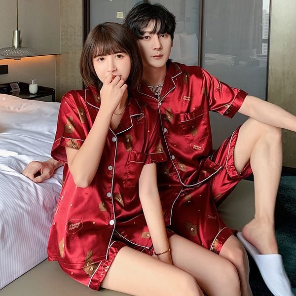 

mhjcn пара пижамы женские ice шелковый тонкий красный милый медведь одежды одежды дома мебели одежда лето мужская домашняя одежда рыхлый бол, Blue;red