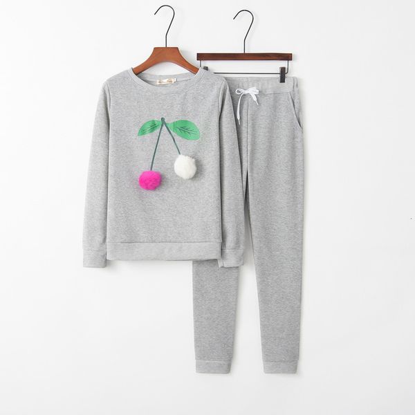 

cherry fruit 2020 new design fashion suit set women tracksuit two-piece style outfit sweatshirt sport wear, Gray