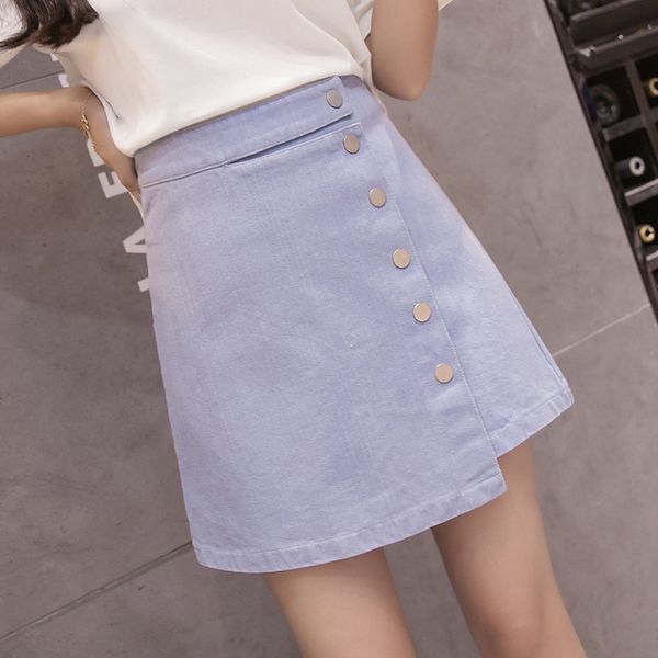 

ch9t4 2020 summer jeans and jeans new korean style slimming fashion all-match single-breasted a- line high waist irregular washing denim pan, Black