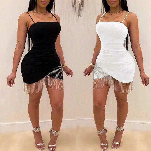 

casual dresses woman party night birthday tassel split sleeveless bodycon dress summer elegant suspender short mini pencil, Black;gray