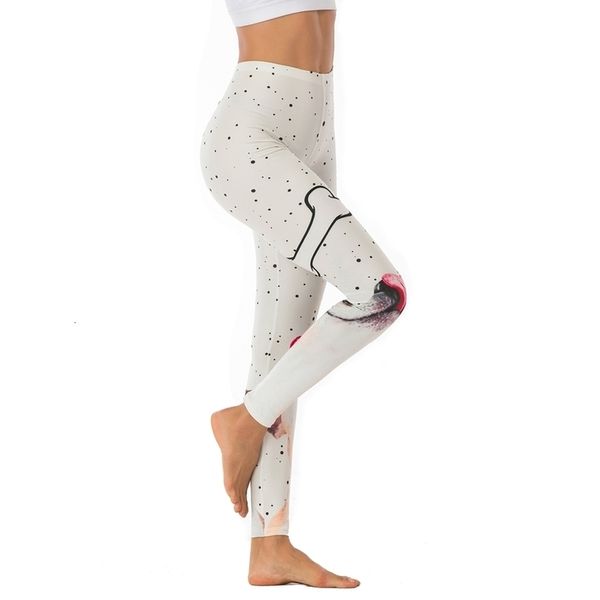 

women fashion legging white dalmatian black dots printing leggins slim legins high waist punk leggings woman fitness pants
